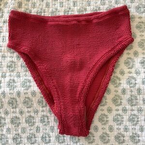 OS Red Textured High Waisted Cheeky Bikini Bottom